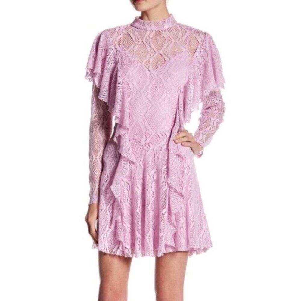 Free People Lilac Lace Ruffle Mini Dress - Picture 3 of 7